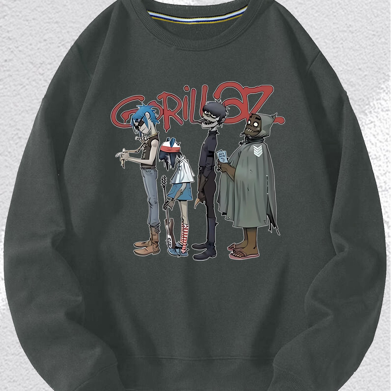 90's Retro Y2K Pattern Print Long Sleeve Comfortable Sweater for Men and Women, Punk Rock Band Gorillaz Inspired, Casual Fashion All-Rounder for Commuter, Sports, and Outdoor Activities