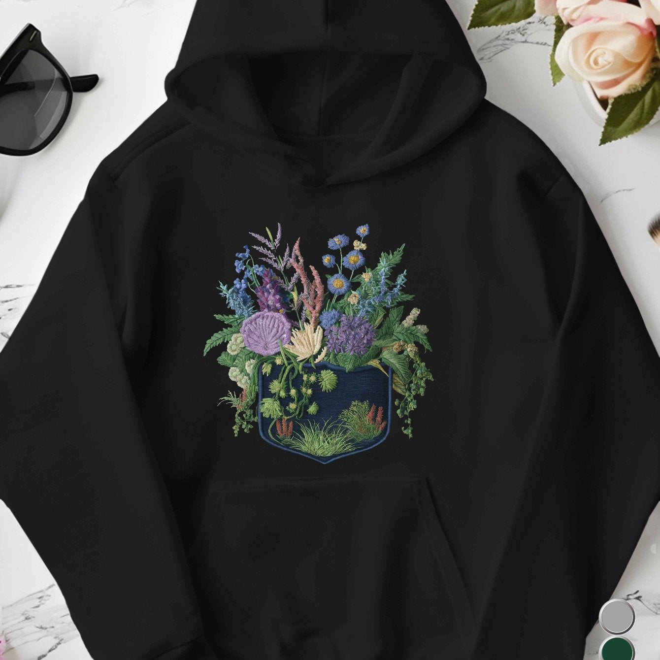 teediy embroidered flowers and leaves Women's hoodies