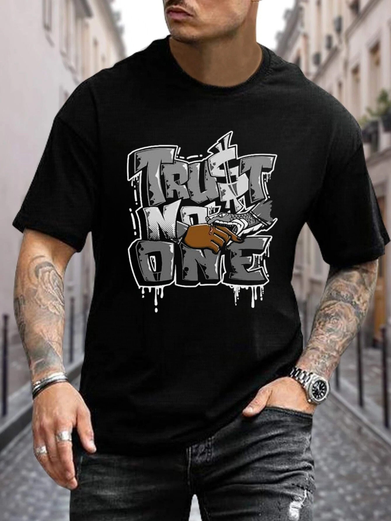 Men's Trendy Black Cotton T-Shirt with