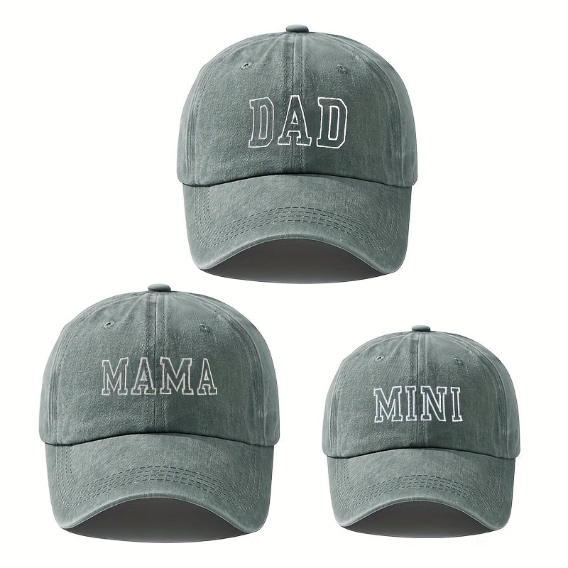 3-Pack Family Set Embroidered Slogan Baseball Caps, 100% Polyester, Stretch Fit, Snap Closure, Lightweight, Breathable, All-Season, Daily & Casual Wear, Ramadan Theme, Flags Pattern, for Teens - Dad, Mama, Mini
