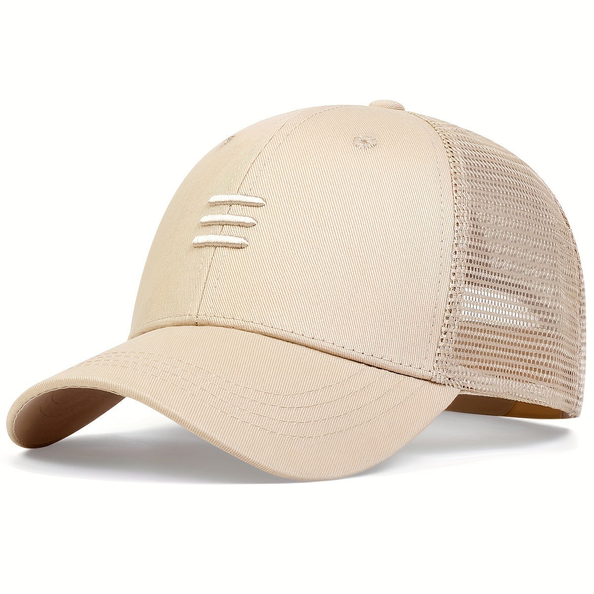 Trendy Triple Stripe Embroidery Unisex Baseball Cap - Adjustable Breathable Mesh Trucker Hat for Women & Men - Solid Color Sun Hat with Comfortable Fit and Stylish Design