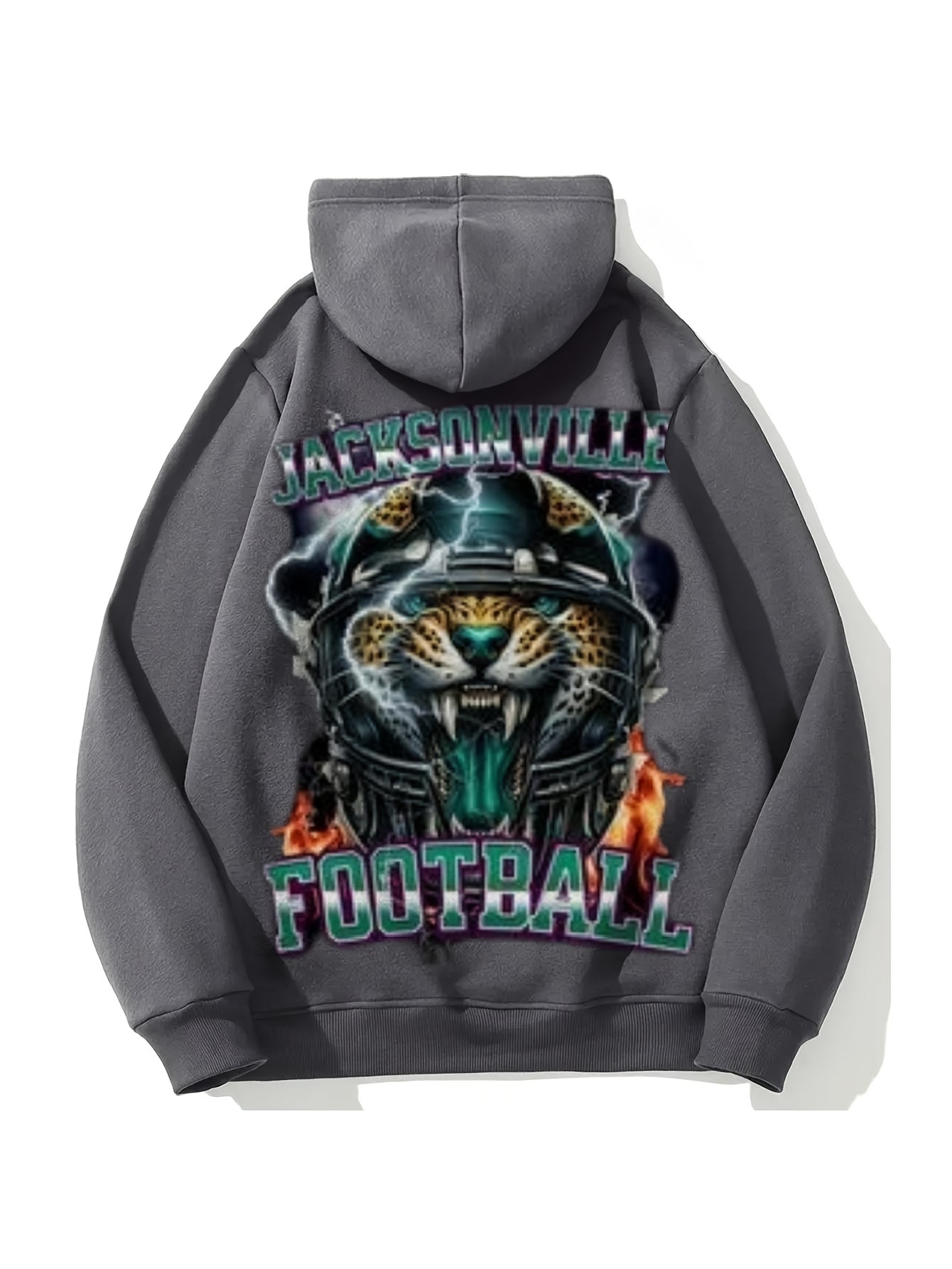 1pc Vintage Jacksonville Football Print Hoodie for Men - Cotton Blend, Long Sleeve, Loose Fit, Kangaroo Pocket, Drawstring Hood, Casual Streetwear, Autumn & Winter Collection