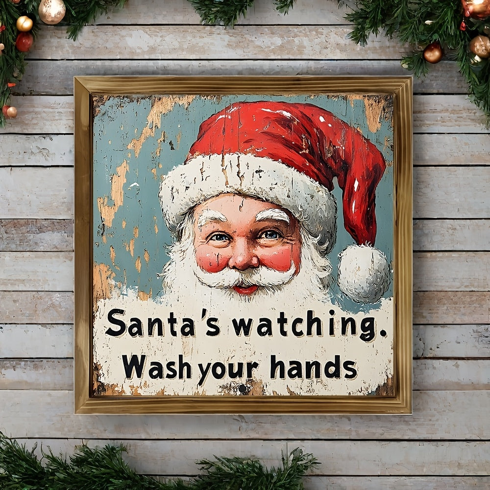 Woodcut Charming Rustic Santa Sign - Wall Art for Home & Bathroom Decor, Perfect Christmas Decor
