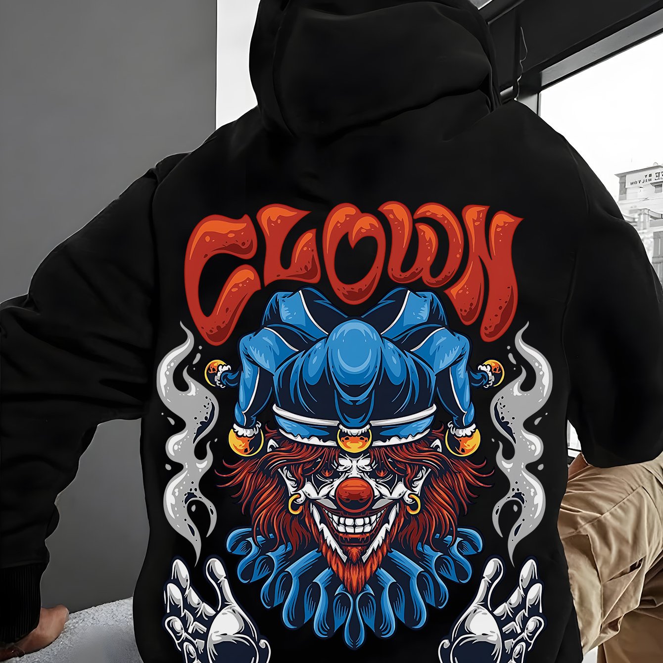 Men's Edgy Clown Graphic Hoodie - Soft Cotton Blend, Casual Fit with Kangaroo Pocket, Machine Washable, Perfect for Fall/Winter, Fall Winter Apparel|Playful Design|Stretchy Fabric Hoodie