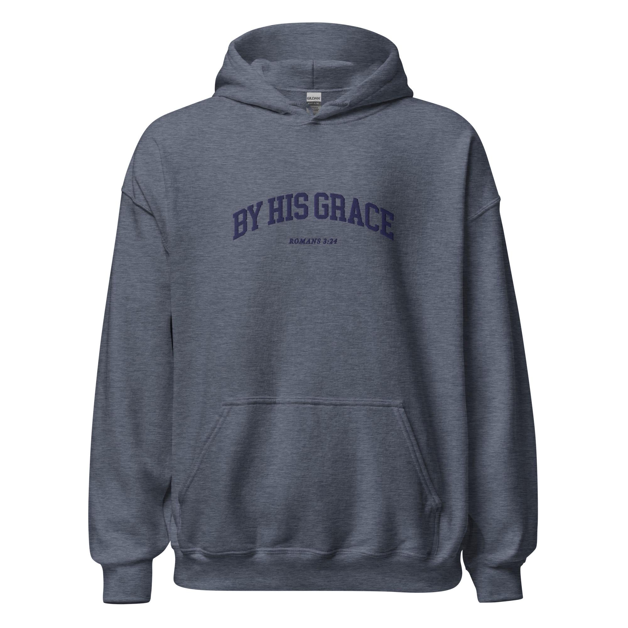 By His Grace | embroidered Christian hoodie vintage, Christian Men Gift, faith streetwear, aesthetic Christian gym apparel