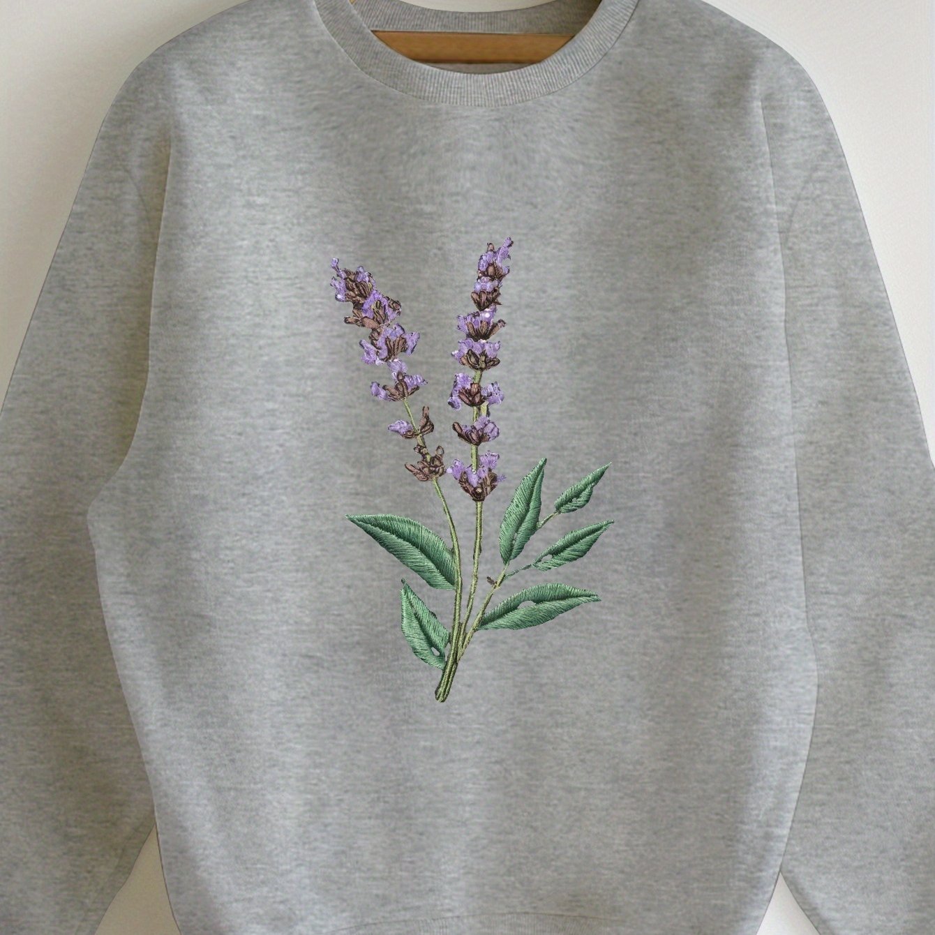 Teediy Lavender Sprig Embroidered Design Women'S Sweatshirt