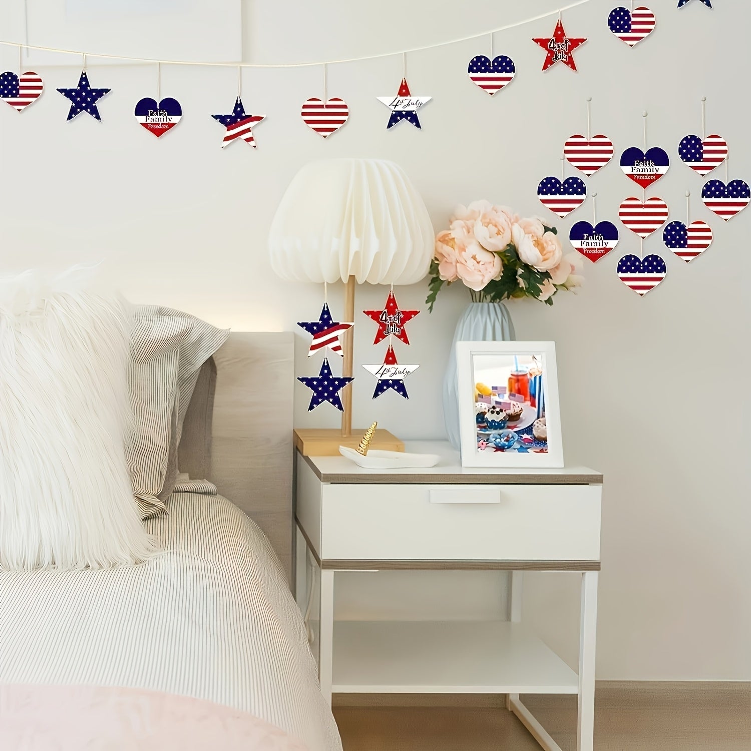 Independence Day Patriotic Wooden Decorations, 4th Of July Wooden Decorations With String For Memorial Day Decorations, Veterans Day Independence Day Party Supplies