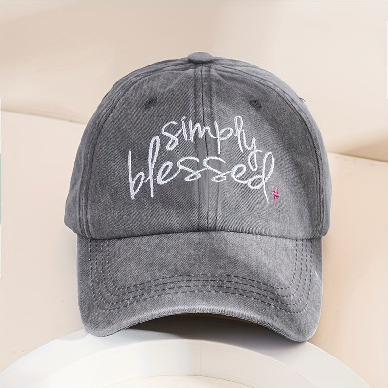 Simply Blessed Embroidery Baseball Cap Washed Distressed Solid Color Dad Hats Adjustable Sun Hats For Women & Men