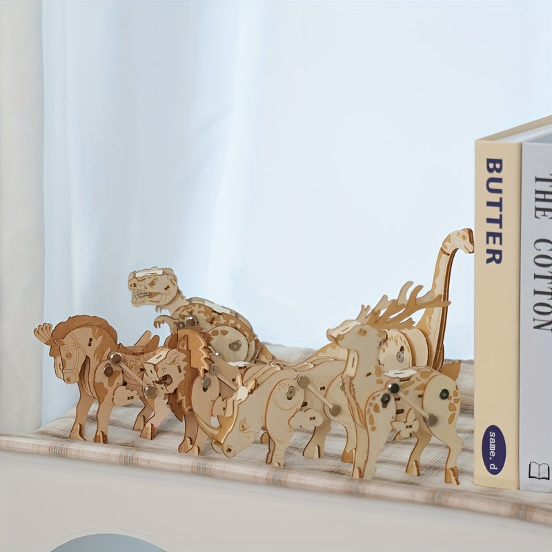 Walking Animals 3D DIY Puzzles Desktop Decorations 3D Wooden Animal Puzzles Wood Splicing Without Glue Home Decorations Christmas Halloween Gifts