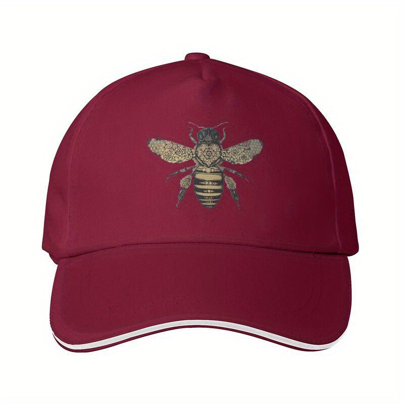 Bee Print Baseball Cap, 100% Polyester Casual Trucker Hat, Adjustable Lightweight Hand-Woven with Zip Closure, Non-Elastic Summer Sun Protection for Golf, Sun Protection Hat | Headgear | Zipper Closure Cap