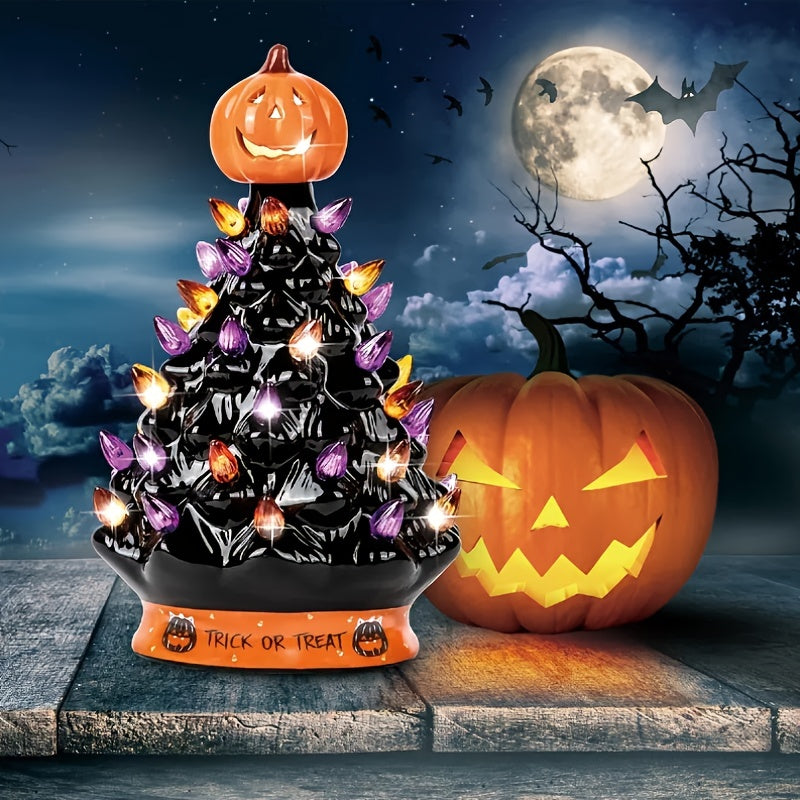 2025 Best Christmas Tree - Ceramic Tree for Halloween/Christmas Decoration Orange Pumpkin Head - Trick Or Treat- LED Light Up, Battery not Included - Christmas/Halloween Gift