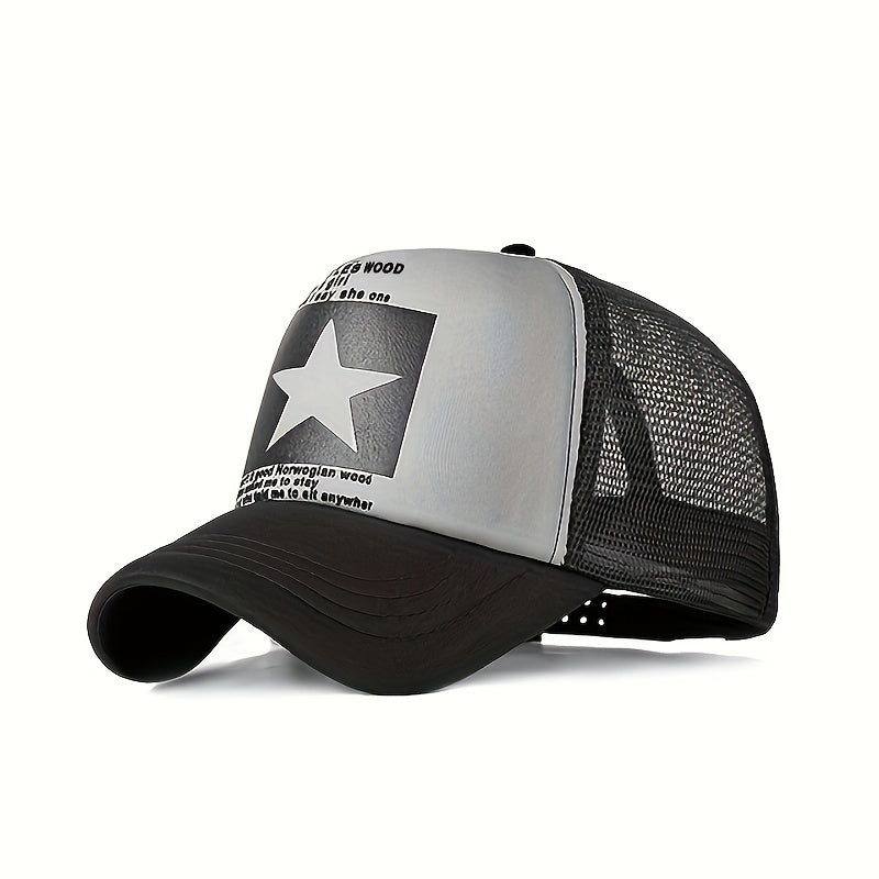 Lightweight Breathable Mesh Unisex Trucker Hat - Pentagram Print Baseball Cap - Casual Sports Dad Hats For Women & Men