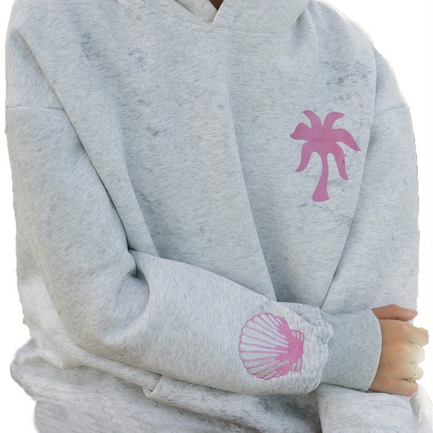 Womens Beach Hoodies Long Sleeve Flower Embroidery Oversized Sweatshirts Streetwear Tops