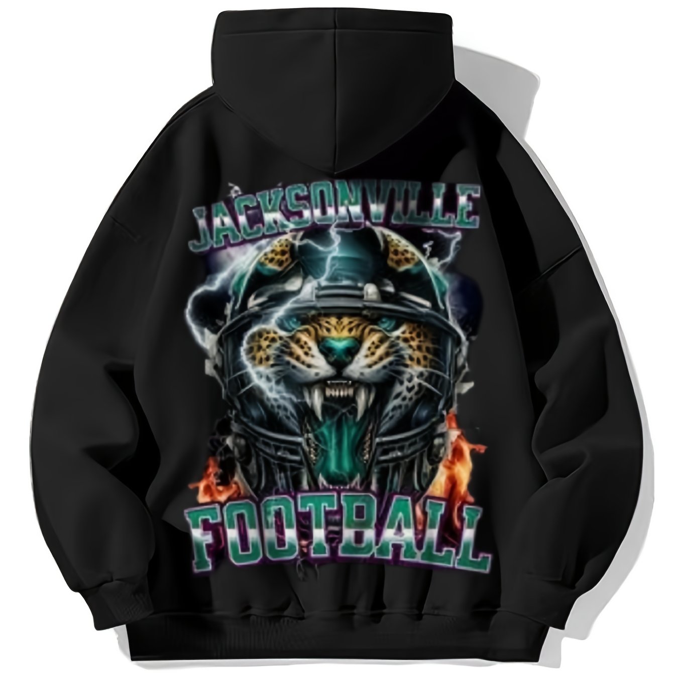 1pc Vintage Jacksonville Football Print Hoodie for Men - Cotton Blend, Long Sleeve, Loose Fit, Kangaroo Pocket, Drawstring Hood, Casual Streetwear, Autumn & Winter Collection