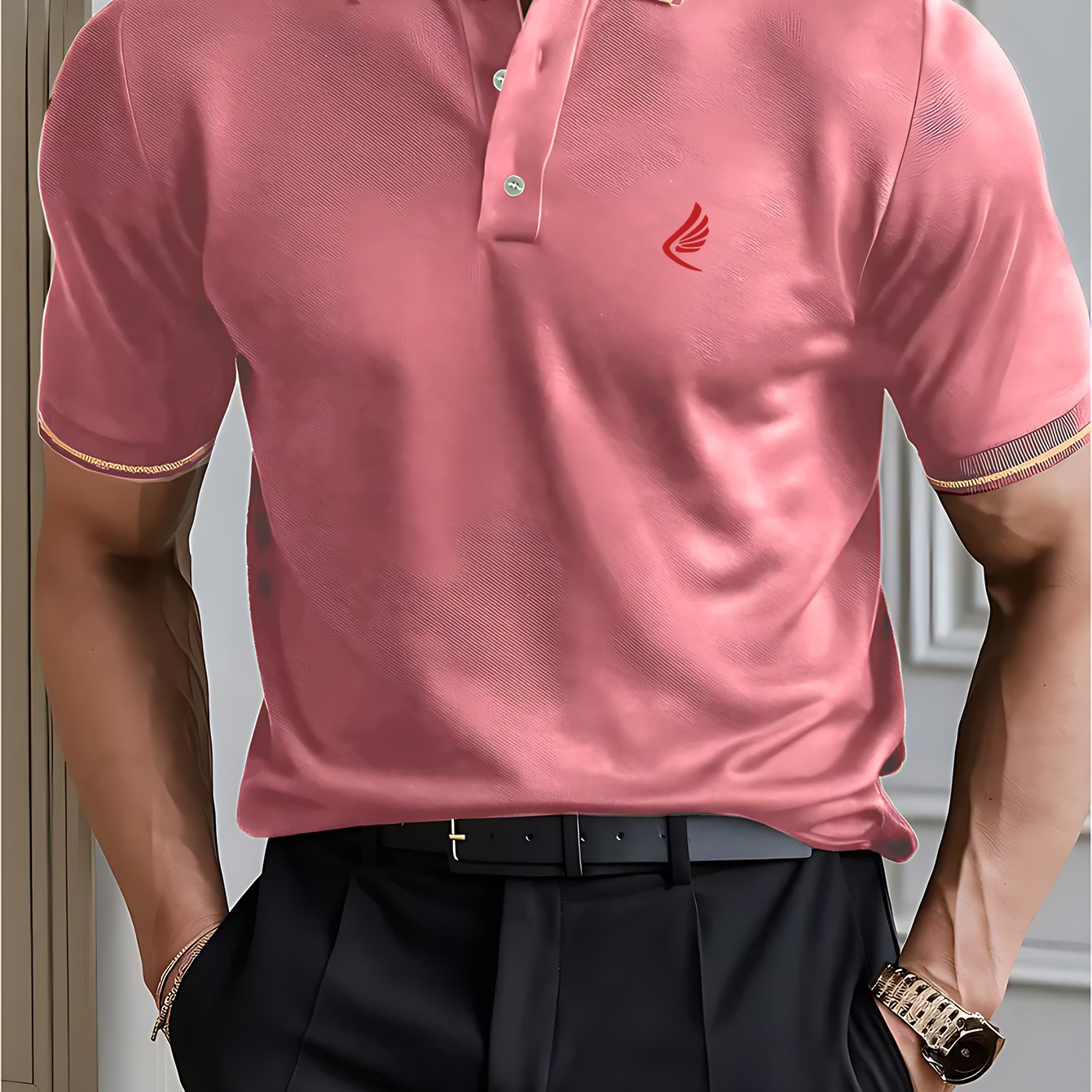 wing symbol Men's summer short sleeved shirt with small logo pattern, high-end feel, light business, new short sleeved top, a must-have for summer, suitable for sports, golf, tennis, fishing, leisure vacation wear