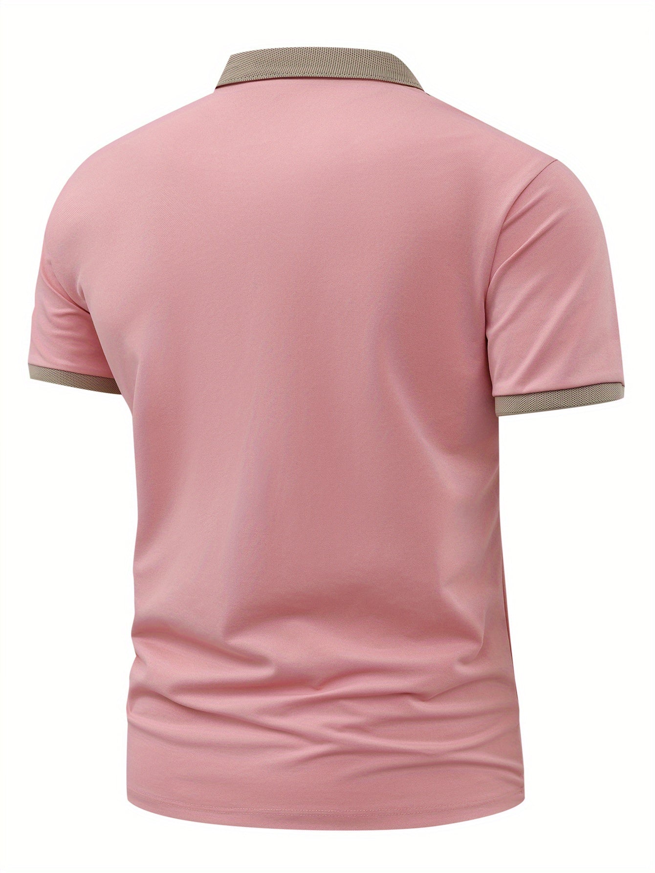 Men's Breathable Stretch Shirt - Summer Short Sleeve Button- Collar with Geometric Print, Black & Beige Contrast Trim, Regular Fit for Golf, Tennis, Business Casual & Outdoor Activities, Golf Shirt, Active Lifestyle, Modern D