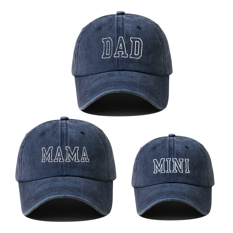 3-Pack Family Set Embroidered Slogan Baseball Caps, 100% Polyester, Stretch Fit, Snap Closure, Lightweight, Breathable, All-Season, Daily & Casual Wear, Ramadan Theme, Flags Pattern, for Teens - Dad, Mama, Mini