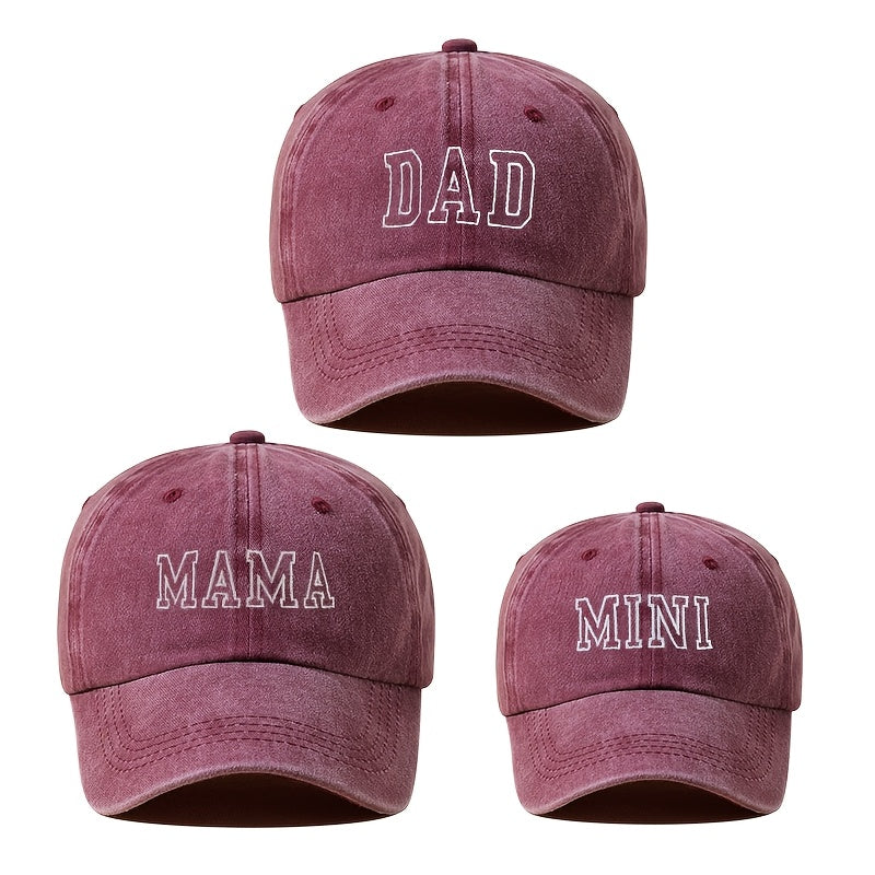 3-Pack Family Set Embroidered Slogan Baseball Caps, 100% Polyester, Stretch Fit, Snap Closure, Lightweight, Breathable, All-Season, Daily & Casual Wear, Ramadan Theme, Flags Pattern, for Teens - Dad, Mama, Mini