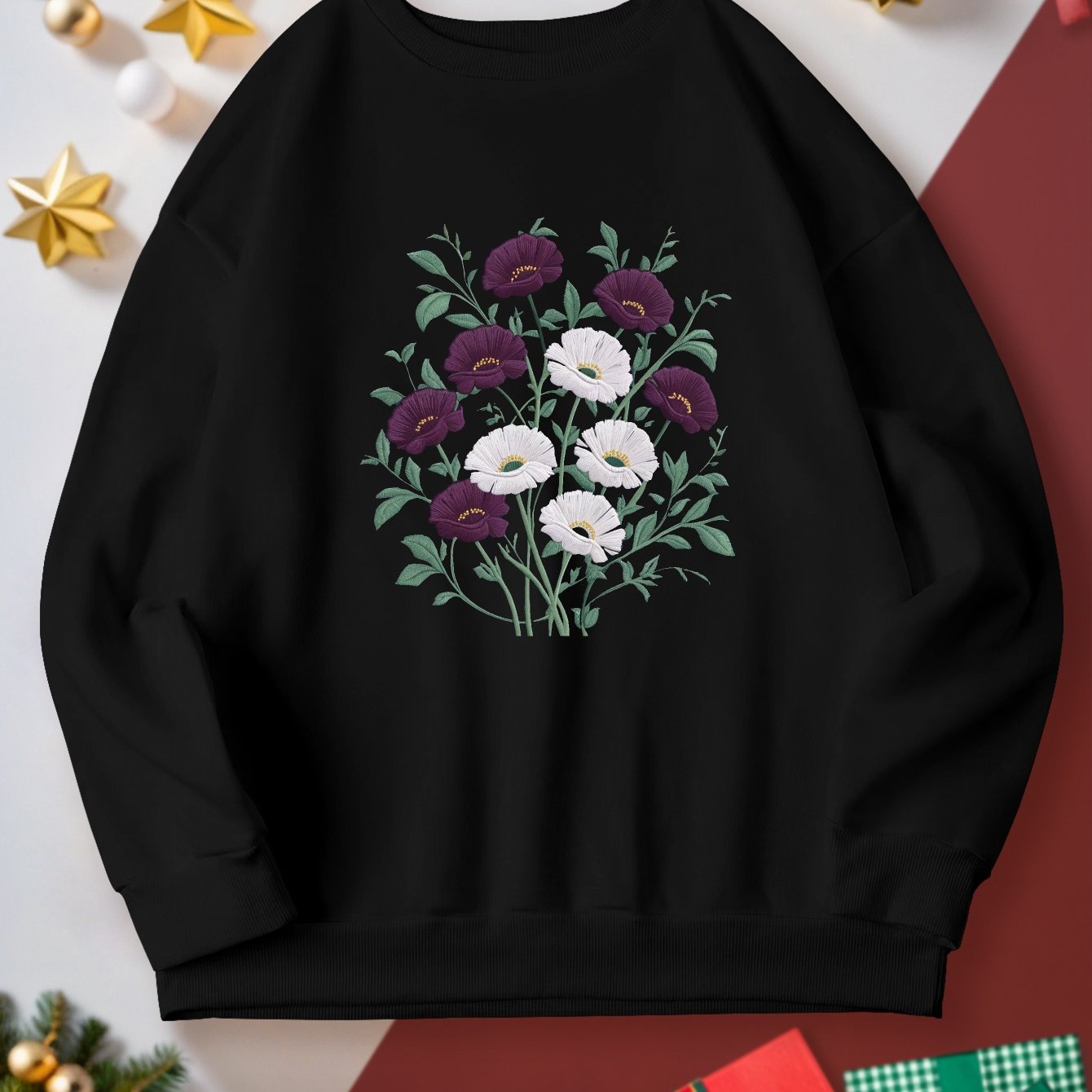 teediy Embroidered floral design women's sweatshirts
