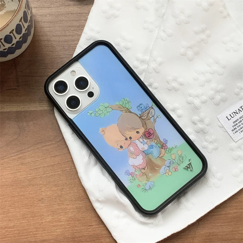 Wildflower Time Baby Angel Phone case for iPhone 16 15 14 13 12 Pro Max 16 14 Plus 16pro 15pro WF 3D Cartoon Couple Cover Funda
