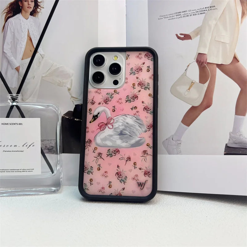 Wildflower cartoon cute phone case For iPhone Animal Kitten Bear Creative 13 Pro 14 Pro 15 Promax WF Pigeon Lamb Swan phone case
