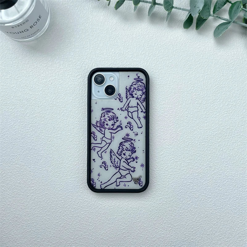 Wildflower Ins Cute Cartoon Phone Case for iPhone Leopard Print Cherry Pink Cat Brown 13 Pro 14 Pro 15 Pro WF Strawberries case