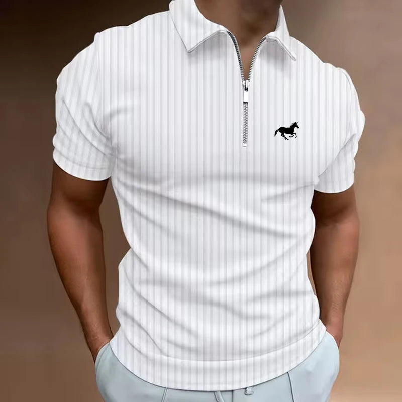 Men's Golf Shirt Polo Casual Quarter Zip Short Sleeve Fashion Casual Striped Zipper Summer Spring Regular Fit Golf Shirt
