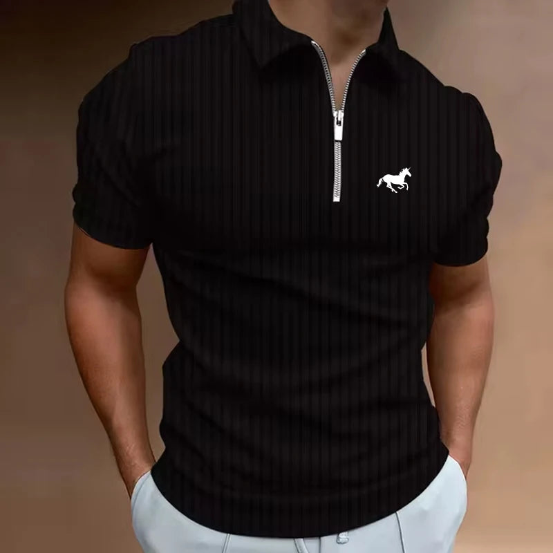 Men's Golf Shirt Polo Casual Quarter Zip Short Sleeve Fashion Casual Striped Zipper Summer Spring Regular Fit Golf Shirt