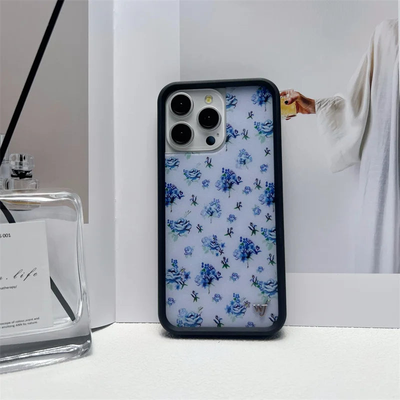 Wildflower Ins Cute Cartoon Phone Case for iPhone Leopard Print Cherry Pink Cat Brown 13 Pro 14 Pro 15 Pro WF Strawberry Case