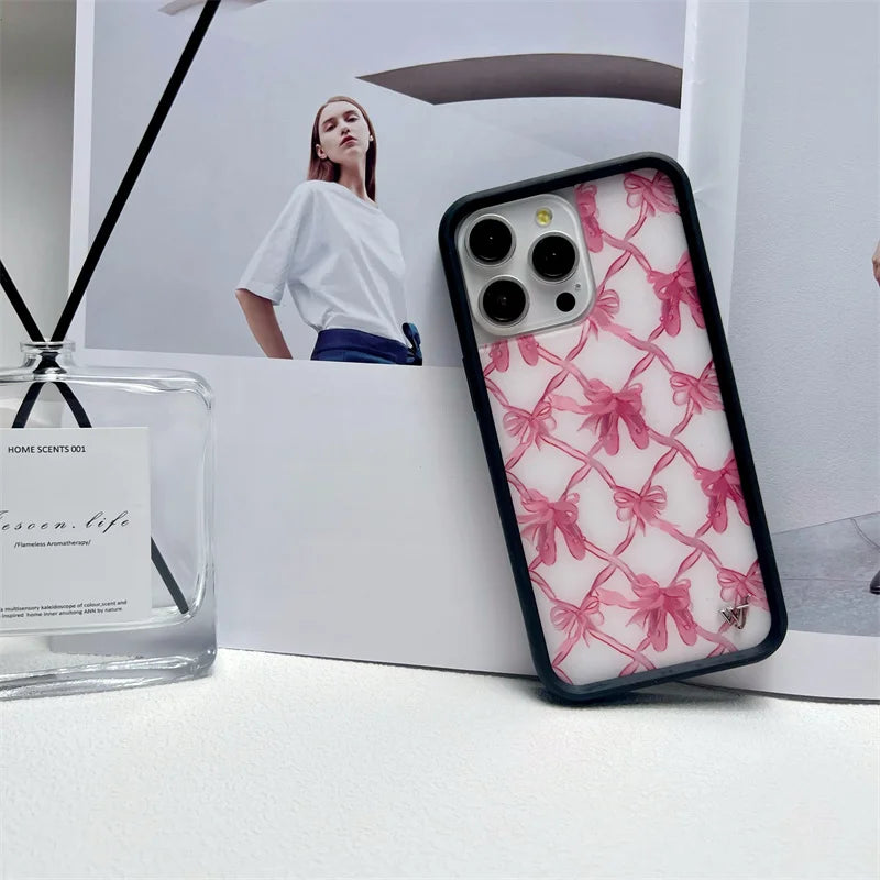 Wildflower Ins Cute Cartoon Phone Case for iPhone Leopard Print Cherry Pink Cat Brown 13 Pro 14 Pro 15 Pro WF Strawberry Case