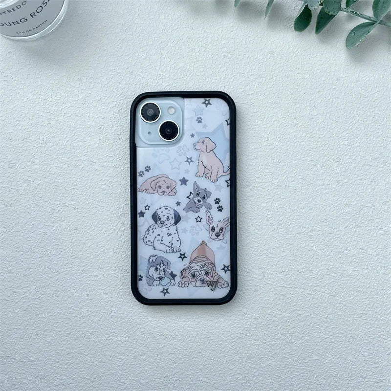 Wildflower Ins Cute Cartoon Phone Case for iPhone Leopard Print Cherry Pink Cat Brown 13 Pro 14 Pro 15 Pro WF Strawberries case