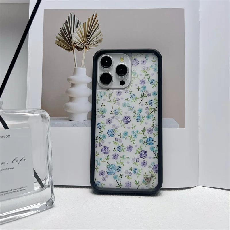 Wildflower Ins Cute Cartoon Phone Case for iPhone Leopard Print Cherry Pink Cat Brown 13 Pro 14 Pro 15 Pro WF Strawberry Case