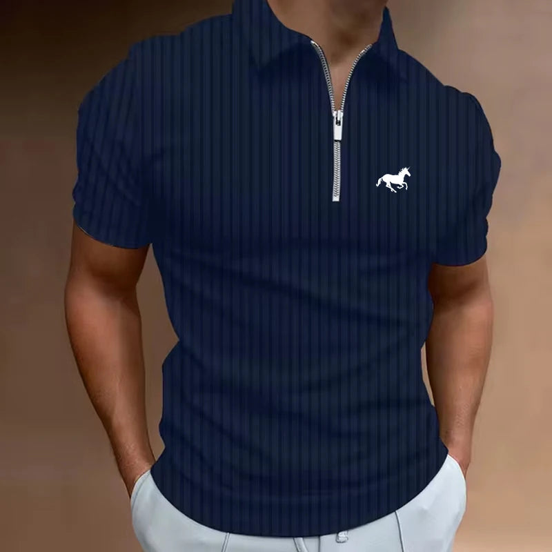 Men's Golf Shirt Polo Casual Quarter Zip Short Sleeve Fashion Casual Striped Zipper Summer Spring Regular Fit Golf Shirt