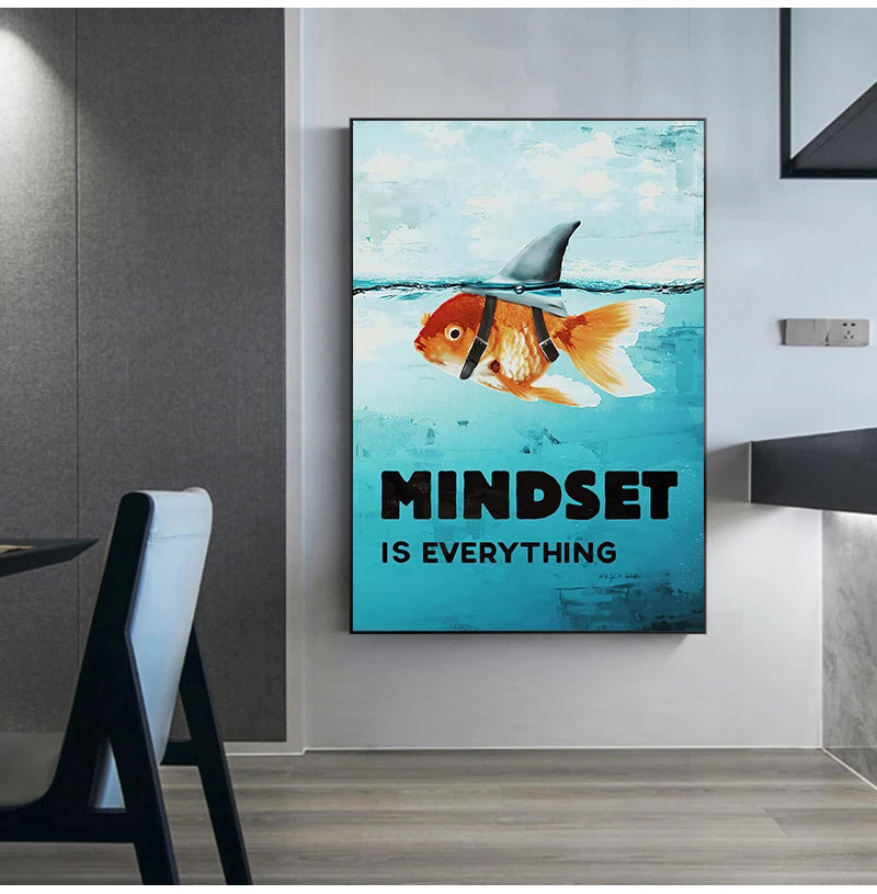 Home Decor Mindset Is Everything Shark Fish Pictures Motivational Nordic Poster For Living Room Wall Art Canvas Painting Printed