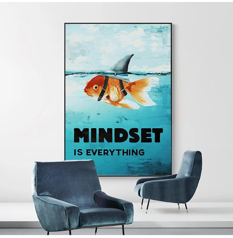 Home Decor Mindset Is Everything Shark Fish Pictures Motivational Nordic Poster For Living Room Wall Art Canvas Painting Printed