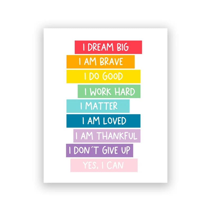 Kids Positive Affirmation Art Prints Mindfulness Poster Self Confidence Quotes Canvas Painting Wall Art Pictures Classroom Decor