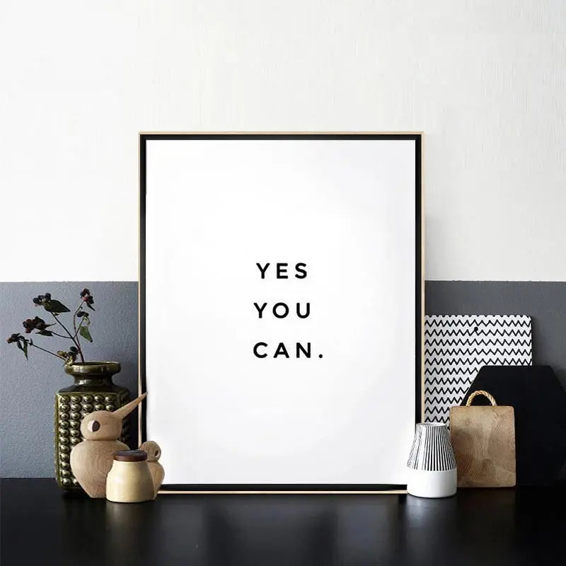 Yes You Can Motivational Phrase Poster And Print Minimalist Quotes Poster Canvas Black White Wall Art Picture Nordic Home Decor