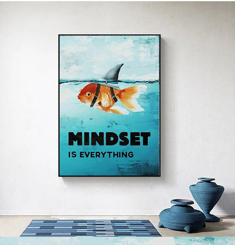 Home Decor Mindset Is Everything Shark Fish Pictures Motivational Nordic Poster For Living Room Wall Art Canvas Painting Printed