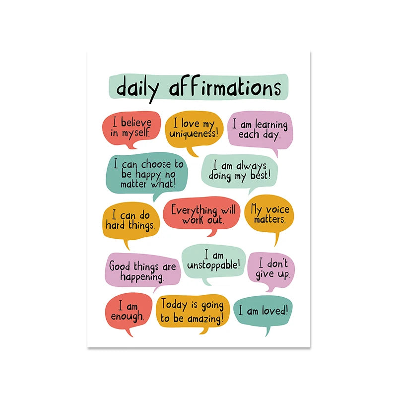 Kids Positive Affirmation Art Prints Mindfulness Poster Self Confidence Quotes Canvas Painting Wall Art Pictures Classroom Decor