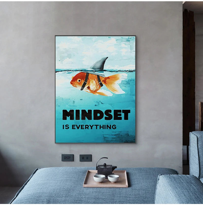 Home Decor Mindset Is Everything Shark Fish Pictures Motivational Nordic Poster For Living Room Wall Art Canvas Painting Printed