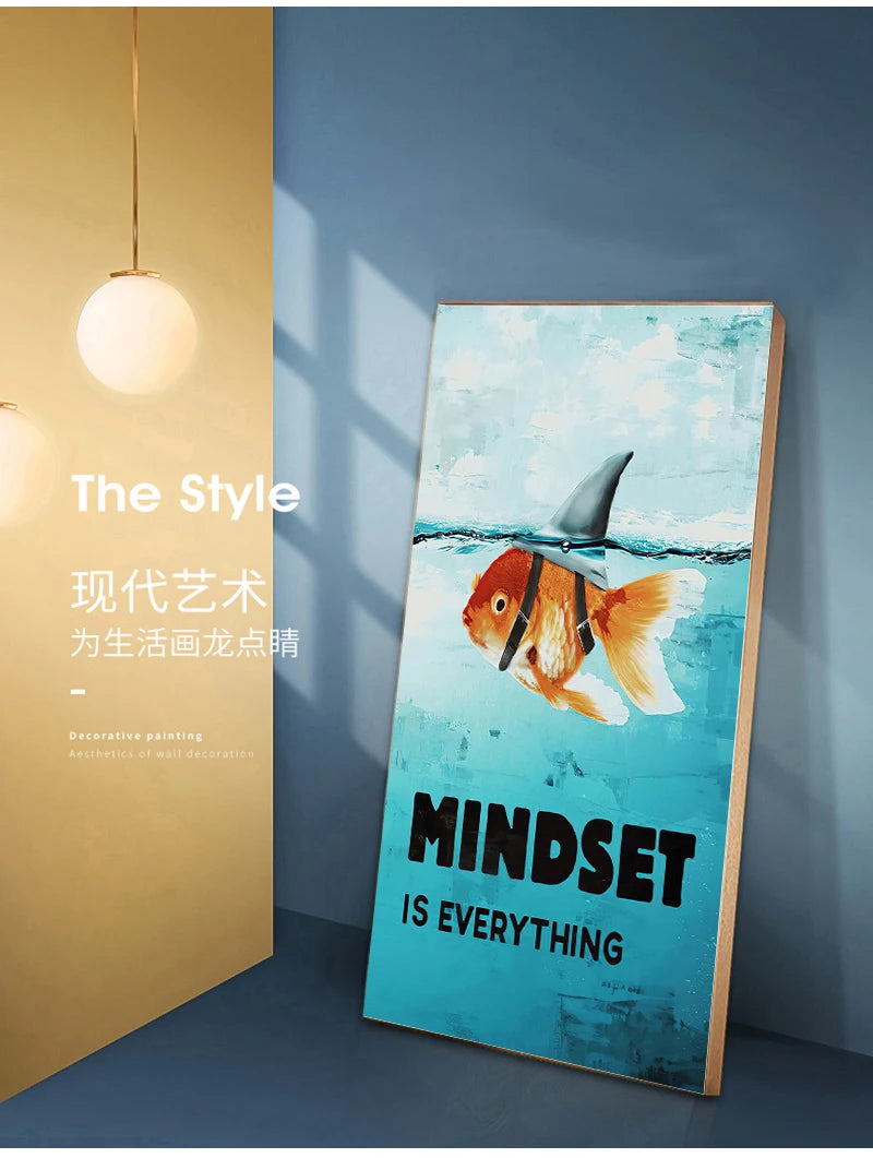Home Decor Mindset Is Everything Shark Fish Pictures Motivational Nordic Poster For Living Room Wall Art Canvas Painting Printed