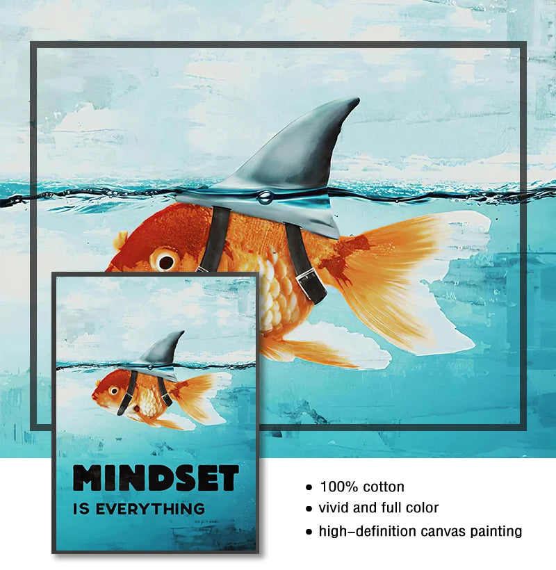 Home Decor Mindset Is Everything Shark Fish Pictures Motivational Nordic Poster For Living Room Wall Art Canvas Painting Printed
