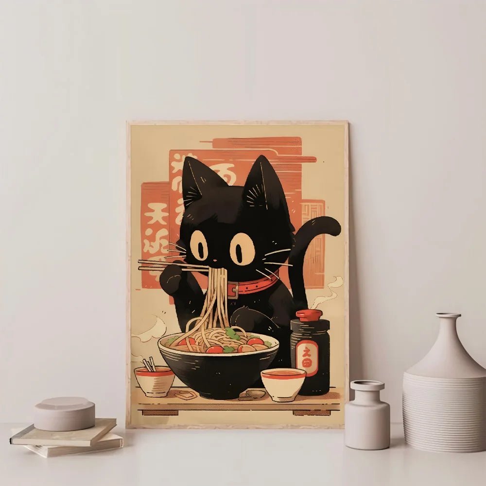 1pc Hot Style Kawaii Japanese Ramen Animal Cat Poster HD Posters Home Room Bar Cafe Decor Art Wall Painting Picture
