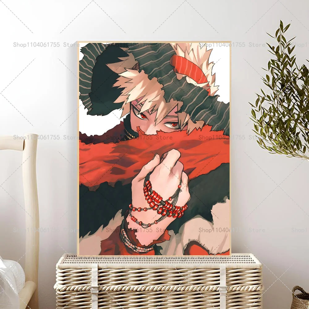 1PC My Hero Academia Bakugo Katsuki Anime Poster Self-adhesive Art Waterproof Paper Sticker Coffee House Bar Room Wall Decor