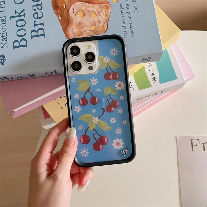 Wildflower 3D Ins Strawberry cherry Phone Case for iPhone 16 15 14 13 12 Pro Max Plus 16pro 15pro WF Cute Cartoon Cover Funda