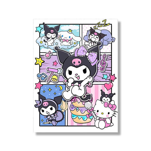 MINISO Cartoon Poster Sanrio Kuromi Hello Kitty Canvas Wall Art Print Mural Home Decoration Birthday Christmas Gift