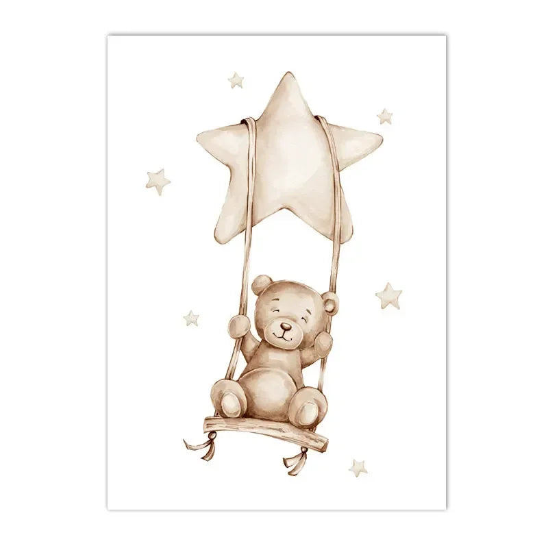 Custom Name Nursery Poster Bear Hot Air Balloon Wall Art Prints Boho Rainbow Sun Canvas Painting Pictures Baby Kids Room Dear