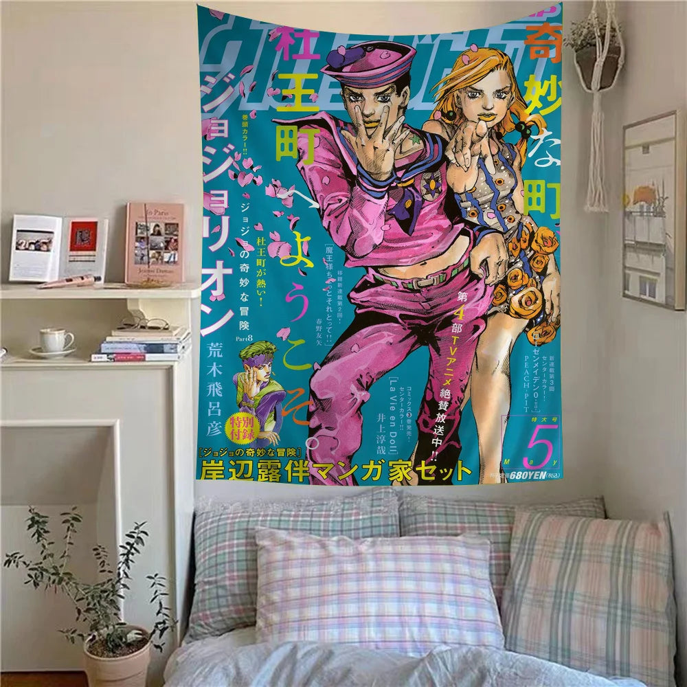Anime JoJo Bizarre Adventure Retro Anime Tapestry Hippie Flower Wall Carpets Dorm Decor Wall Hanging Home Decor