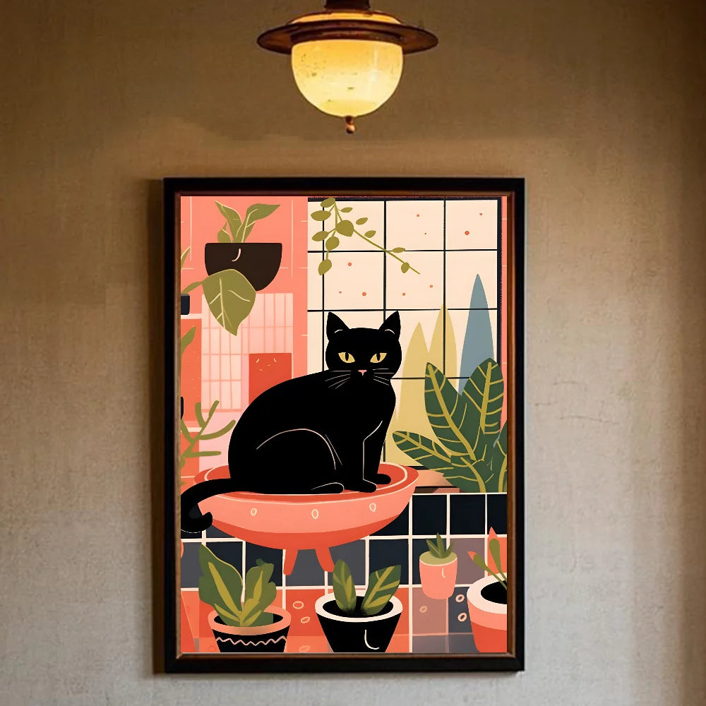 Art Green bedroom and cat Poster HD art sticky wall waterproof home living room bedroom bar aesthetic decoration