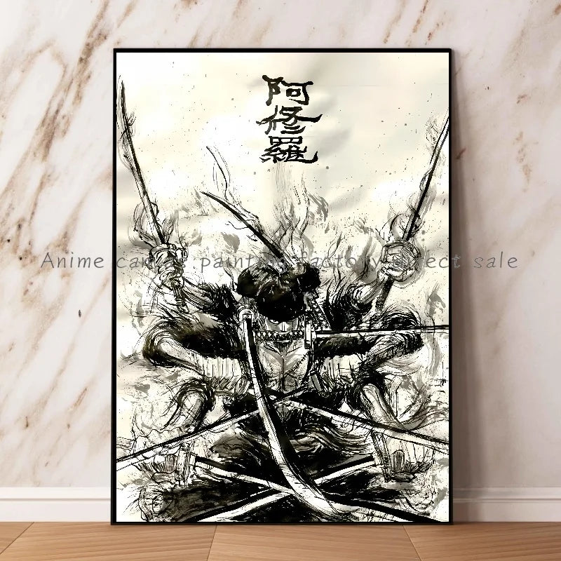 Anime One Piece Zoro Poster Ink HD Print Canvas Painting Wall Art Mural Suitable for Cafe Home Wall Decoration Picture Gift